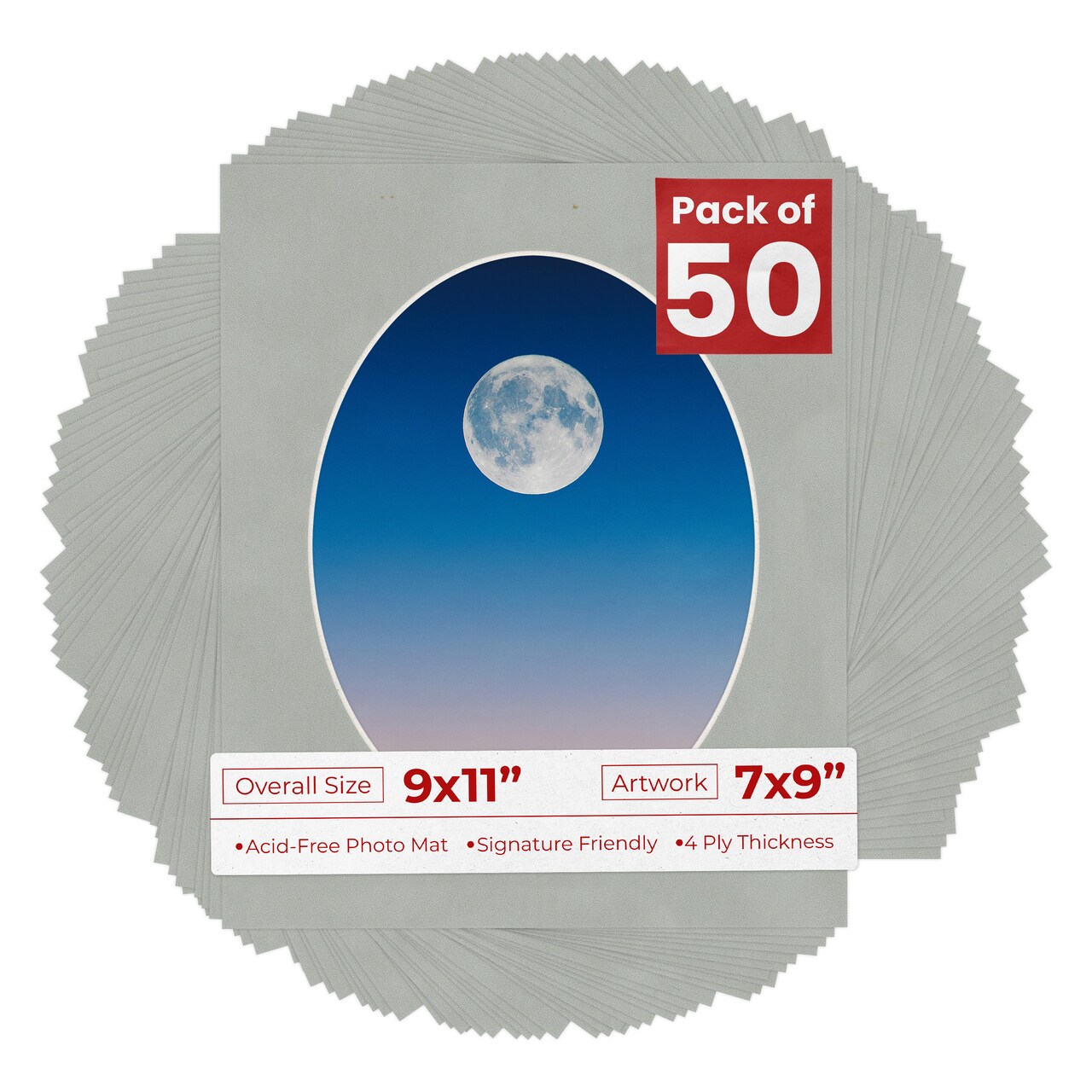 Light Grey Suede Mat Board for 9x11 Frames - Oval Opening for 7x9 Photos